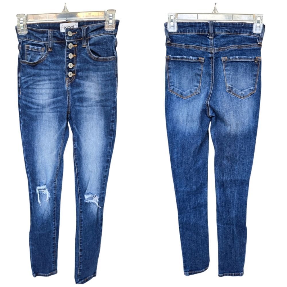 Tricot Women's High Rise Button Fly Skinny Jeans- Size 0